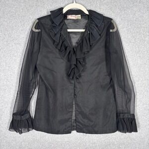 Vintage Sheer Layered Ruffles Blouse‎ Size 8 Black Victorian Coquette Organza